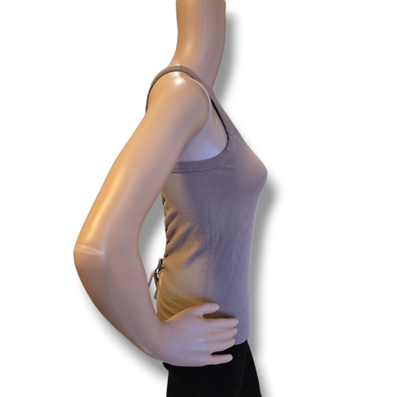 RAZZLE DAZZLE Women's Ribbed Tie Back Sleeveless Tank Top in Nude - Picture 5 of 16